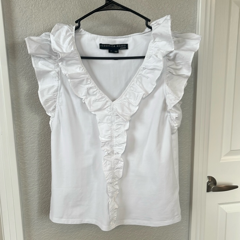 Veronica Beard Stacie White Ruffle Sleeveless Top Shirt Size XS